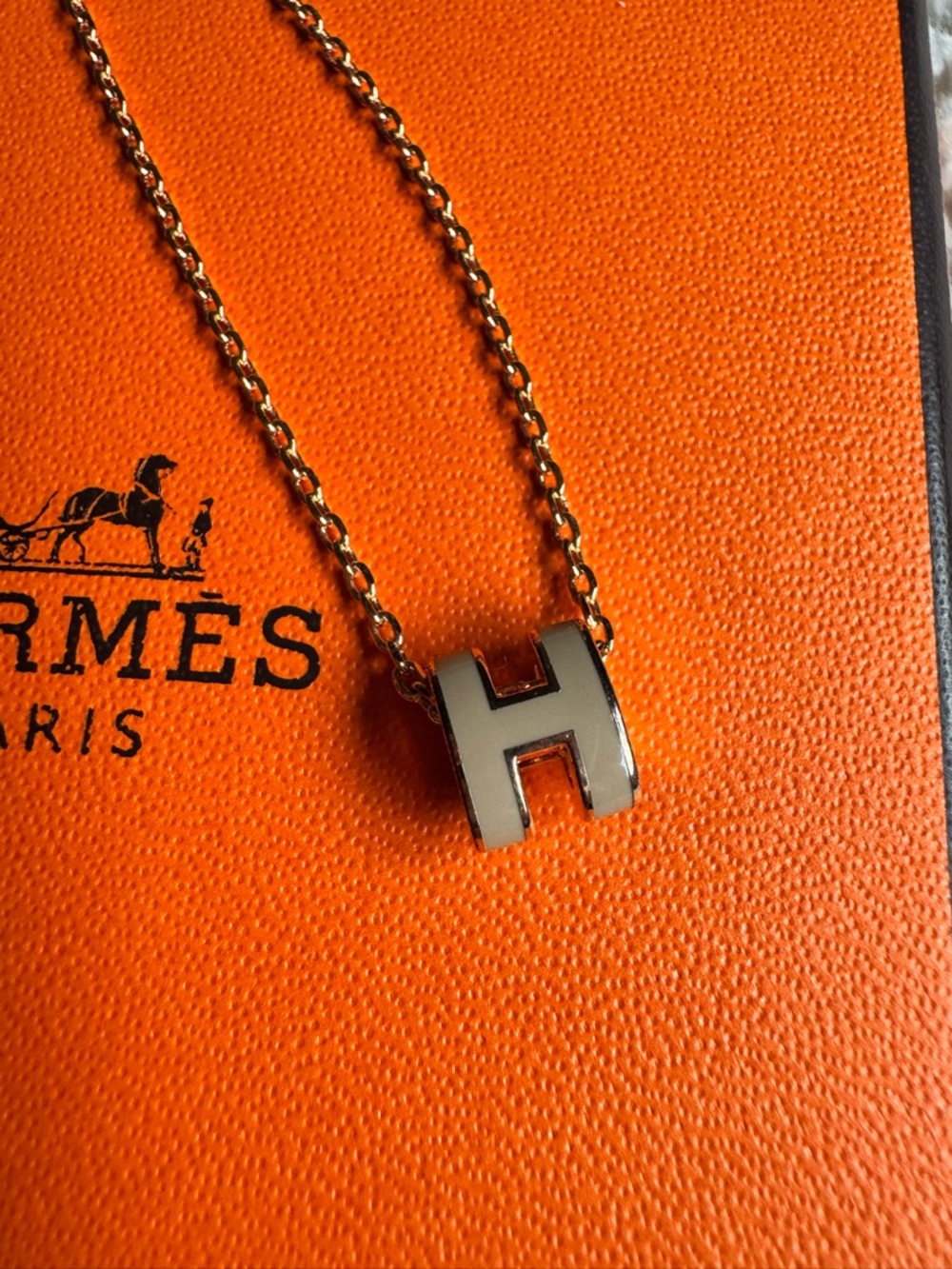 Hermès Rose Gold Mini Pop H pendant Necklace, Marron Glacé - Picture 2 of 6